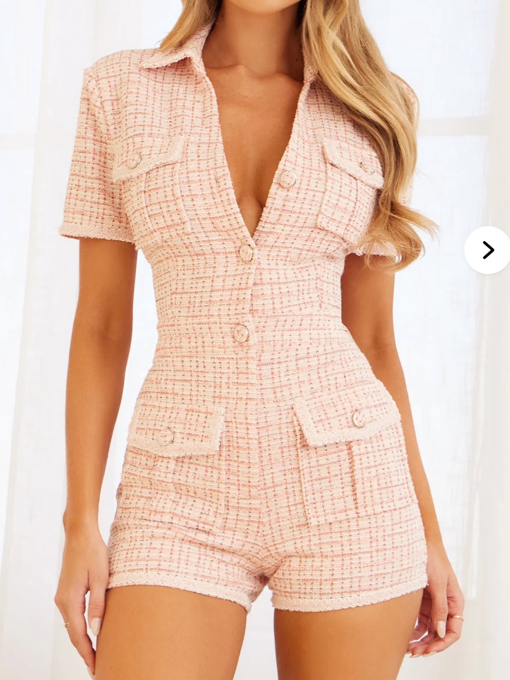 Textured Pink Tweed Short Jumpsuit